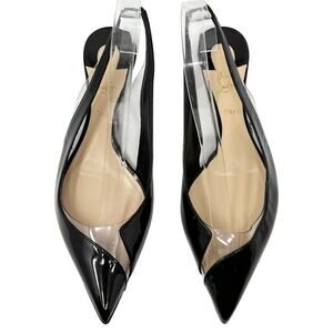 Christian‎ Louboutin Black Patent Leather PVC V Deck Slingback Pointed Flats